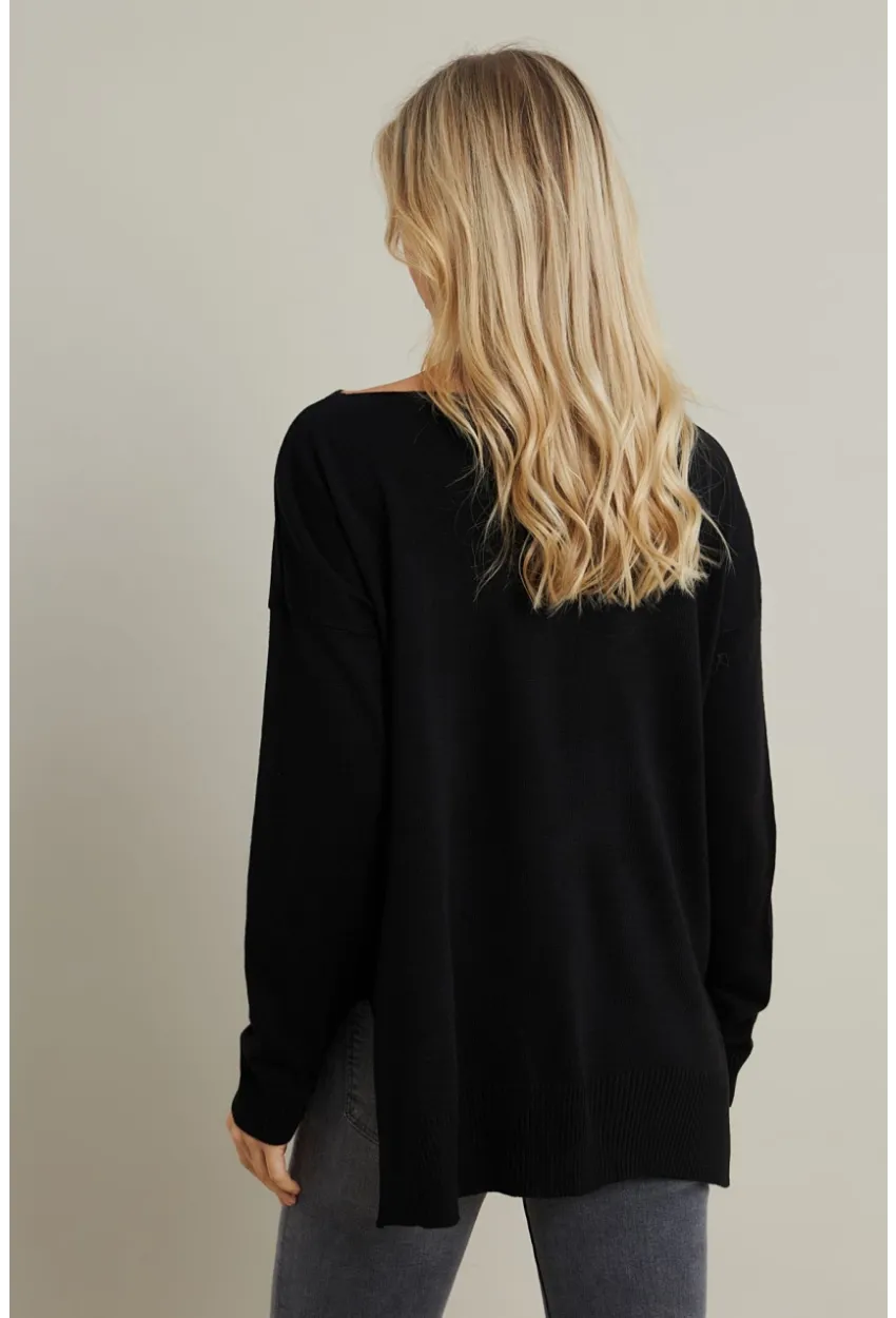 Kadın Siyah Kayık Yaka Triko Bluz MYİL561