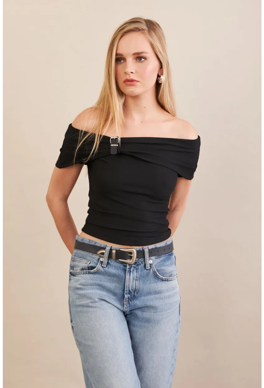 Kadın Siyah Kemer Detaylı Bluz FRY2316