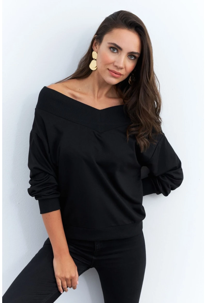 Kadın Siyah Kısa Sweatshirt TF16