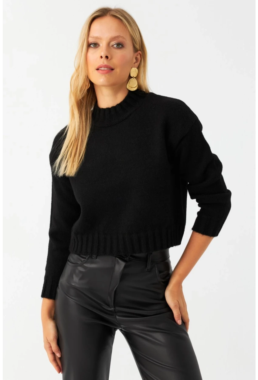 Kadın Siyah Kısa Triko Kazak YV301