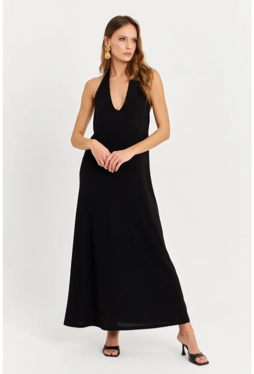 Kadın Siyah Kolsuz Midi Elbise TF73