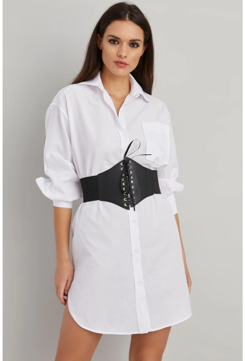 Kadın Siyah Kuzgözlü Korse Suni Deri Kemer BE512