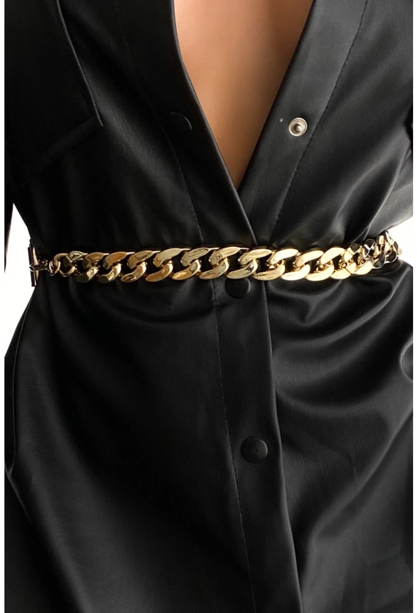 Kadın Siyah Lastikli Zincir Kemer BE668