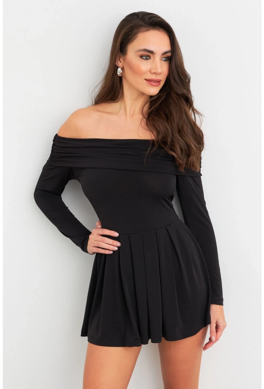 Kadın Siyah Madonna Yaka Midi Elbise MON1262