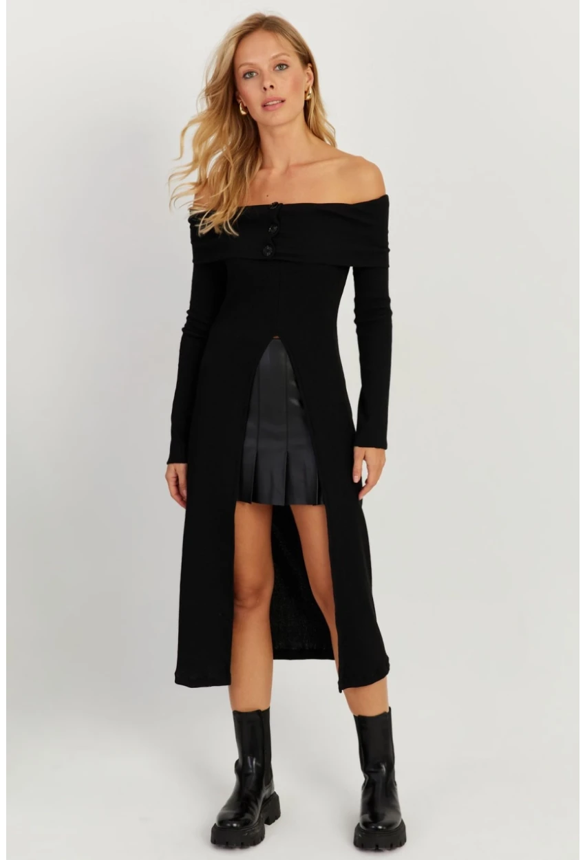 Kadın Siyah Madonna Yaka Tunik EY2710