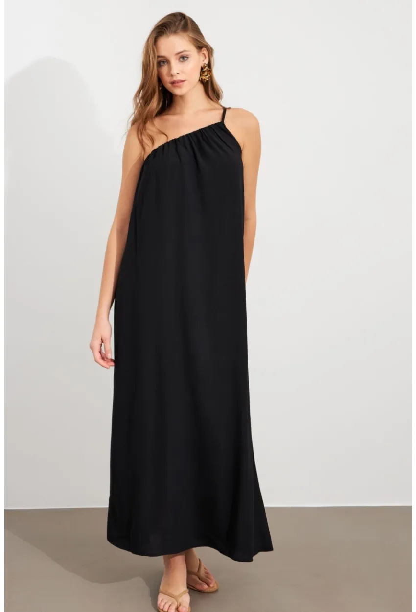 Kadın Siyah Tek Omuz Maxi Elbise İRE1012