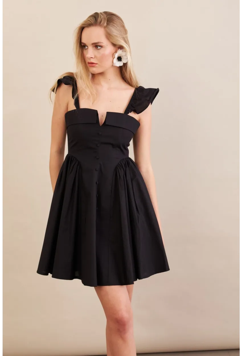 Kadın Siyah Midi Dokuma Elbise PSG1010