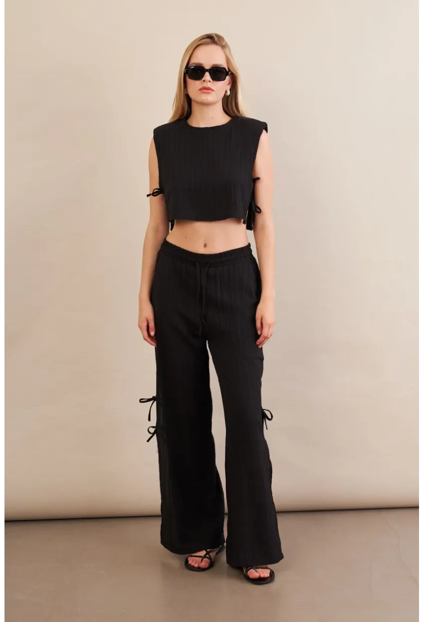 Kadın Siyah Omuzları Vatkalı Alt Üst Takım KED002