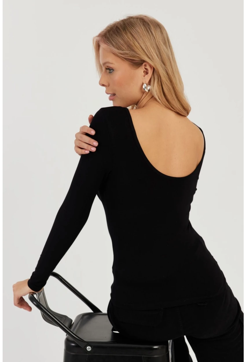 Kadın Siyah Ön Arka U Yaka Bluz LPP1265