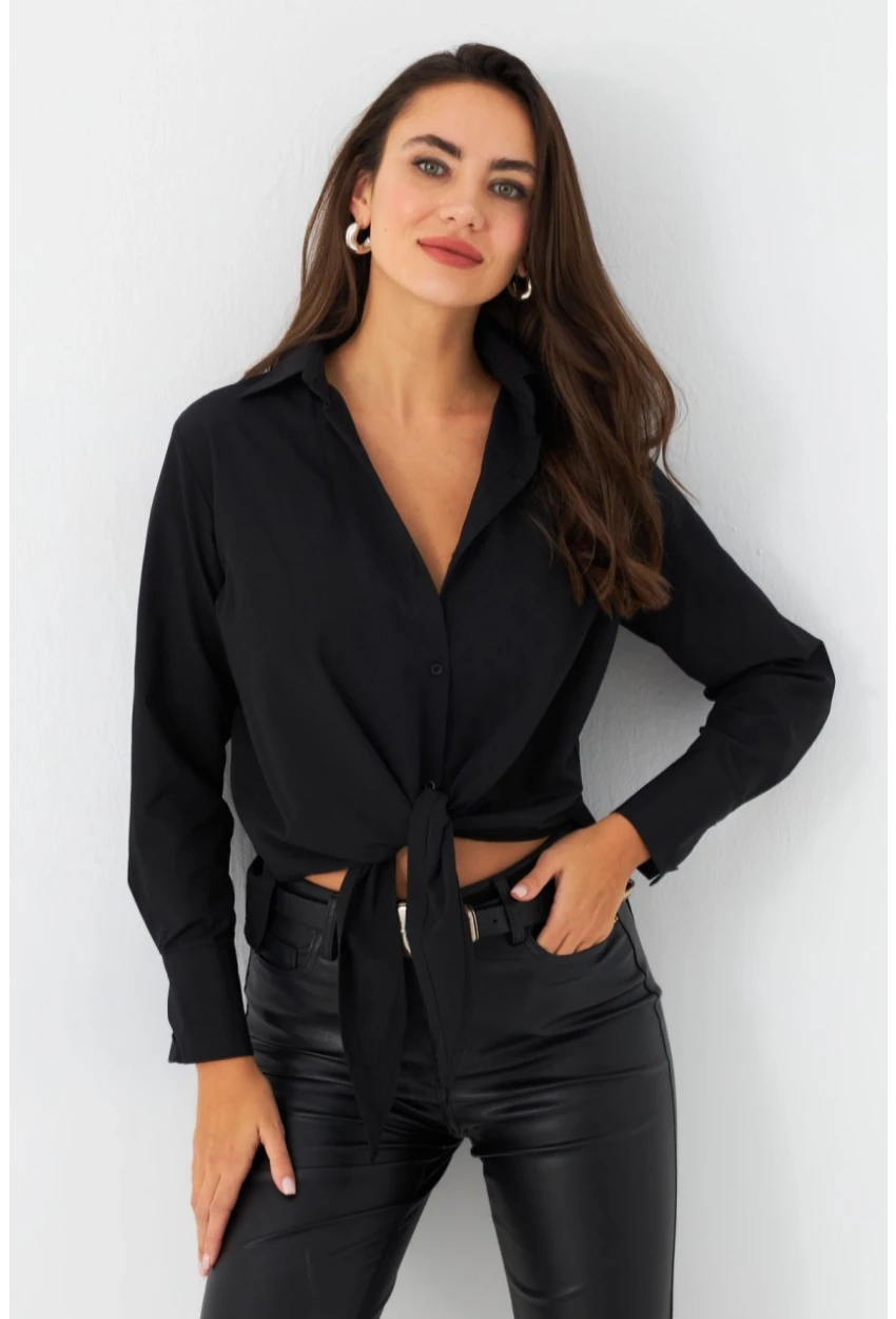 Kadın Siyah Önü Bağlamalı Gömlek ZER417