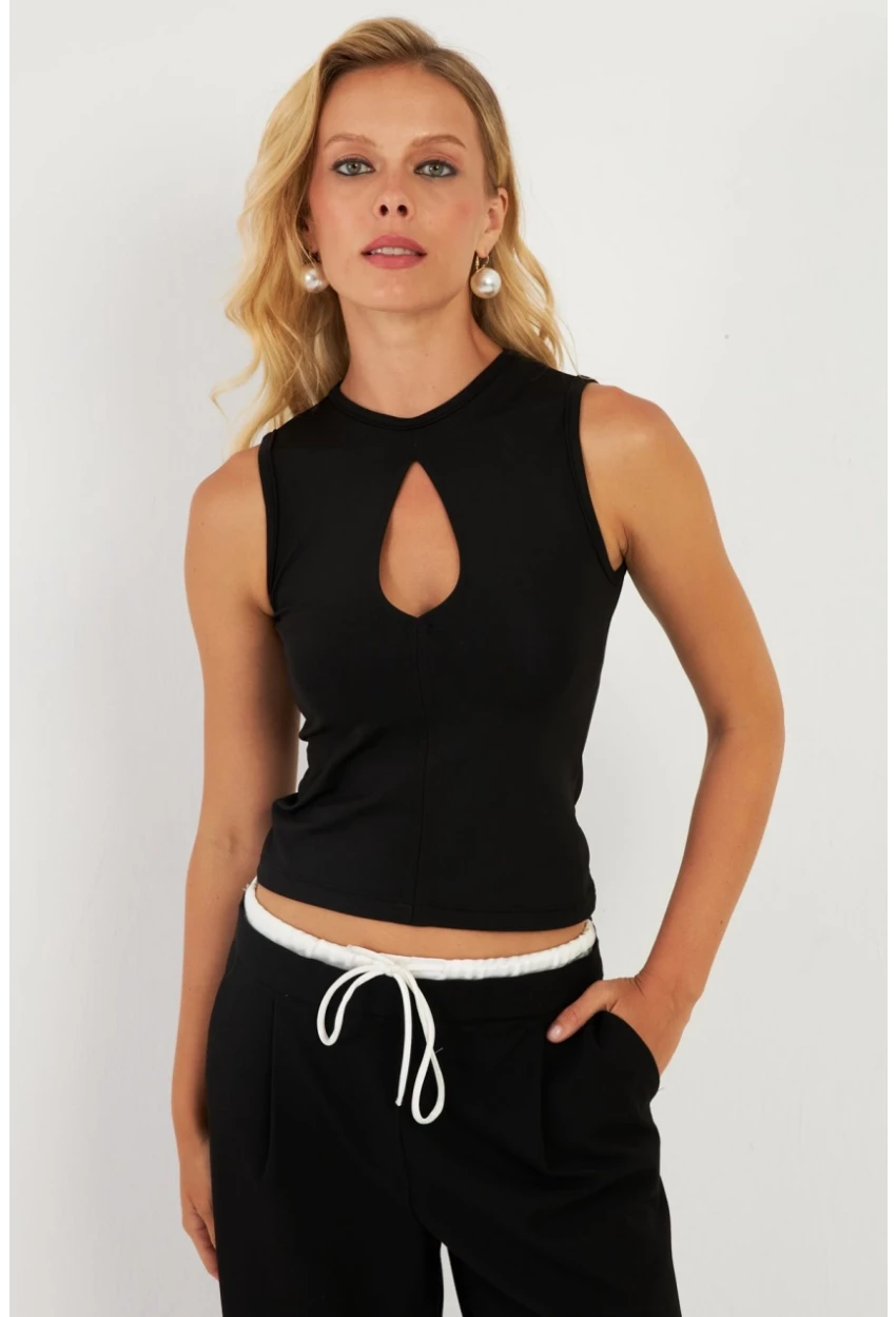 Kadın Siyah Önü Damla Bluz EY2850