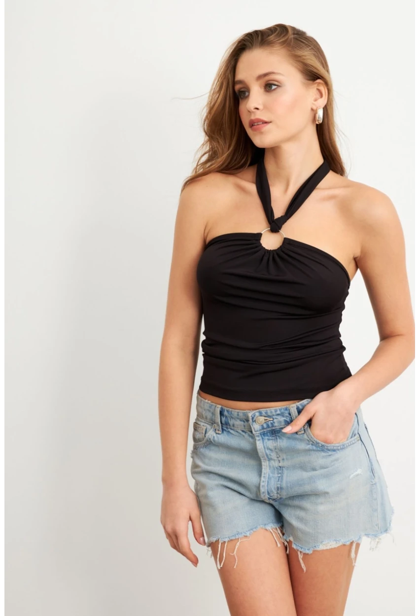 Kadın Siyah Önü Halkalı Bluz EY2674