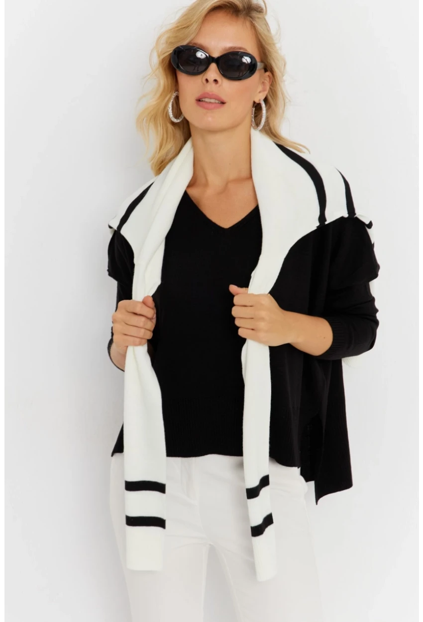 Kadın Siyah Önü Kısa Triko Kazak YİL551