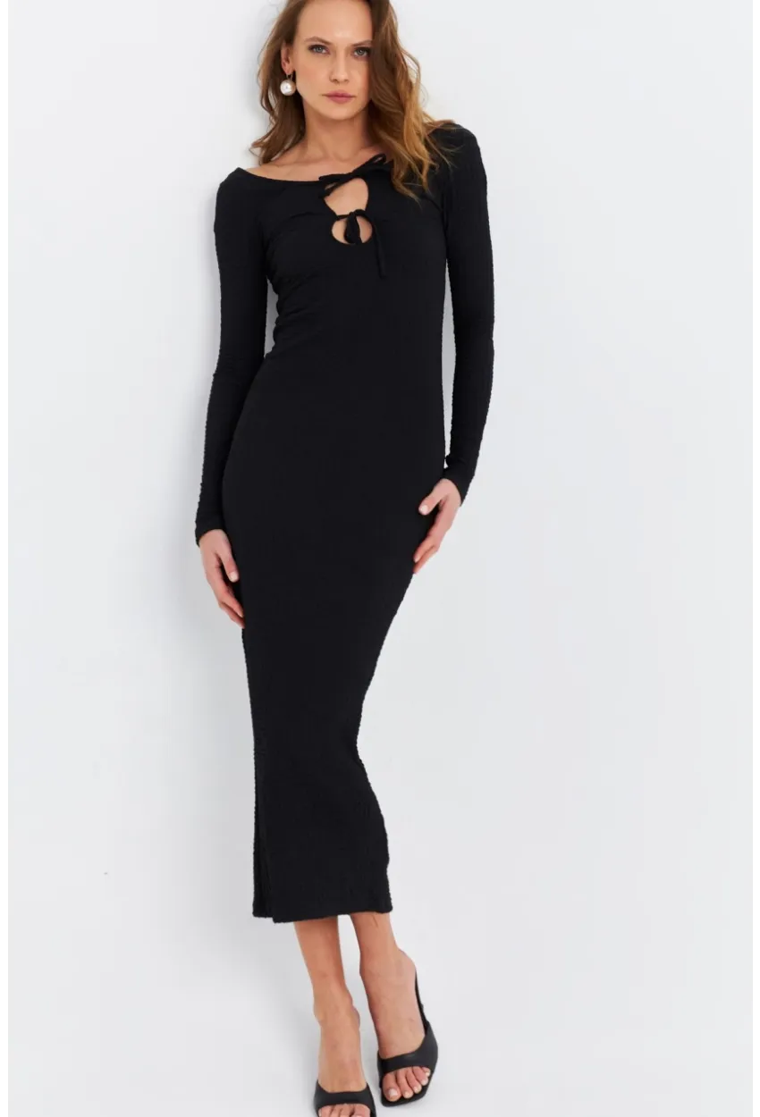 Kadın Siyah Önü Pencereli Midi  Elbise ZH09