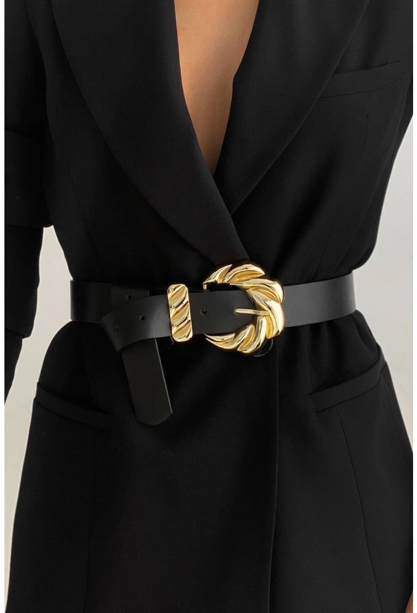 Kadın Siyah Oval Tokalı Kemer BE605