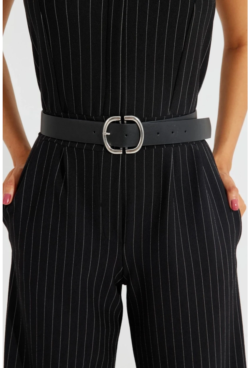 Kadın Siyah Oval Tokalı Kemer BE689