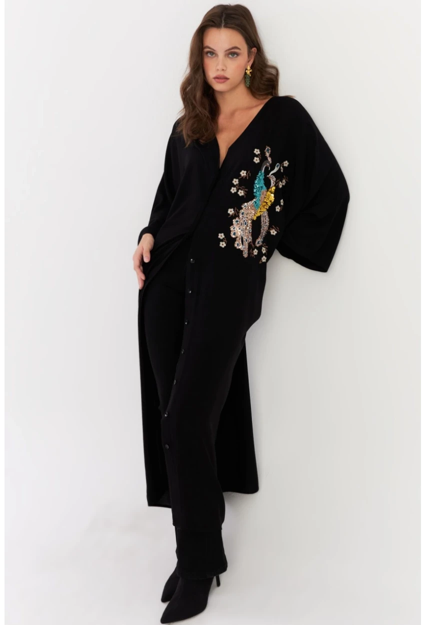 Kadın Siyah Payetli Salaş Maxi Elbise ALO130