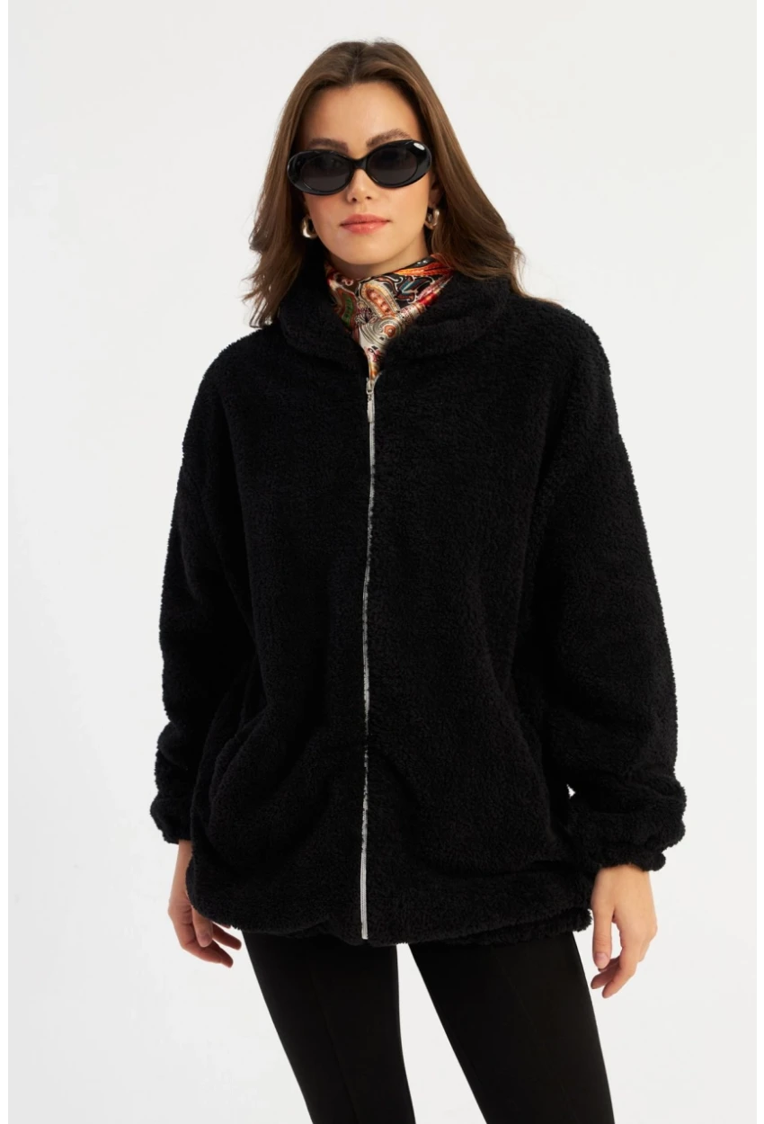 Kadın Siyah Peluş Mont MLYT58