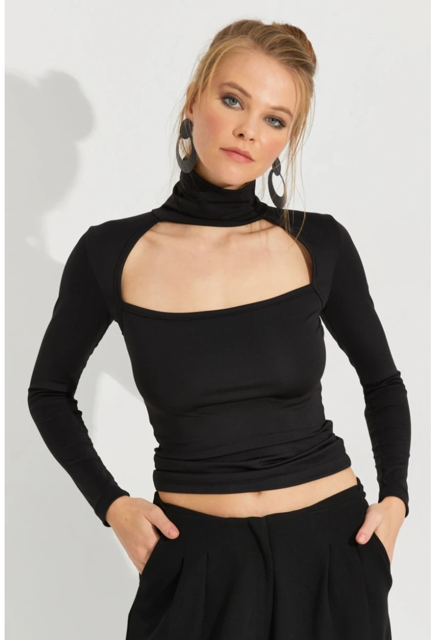 Kadın Siyah Pencereli Balıkçı Bluz EY2587