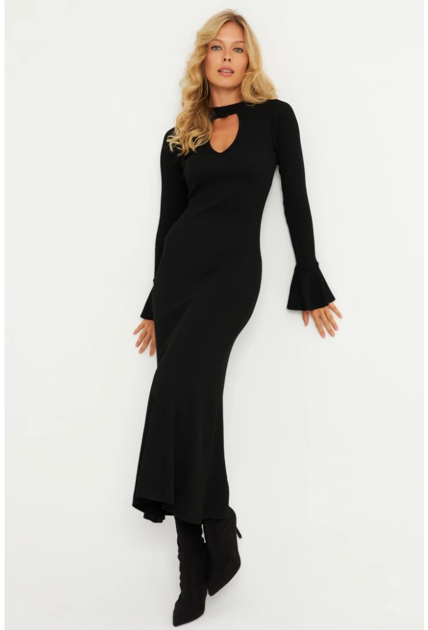 Kadın Siyah Pencereli Kaşkorse Midi Elbise EY2907