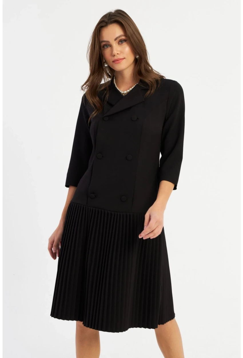 Kadın Siyah Pileli Blazer Midi Elbise MERA100
