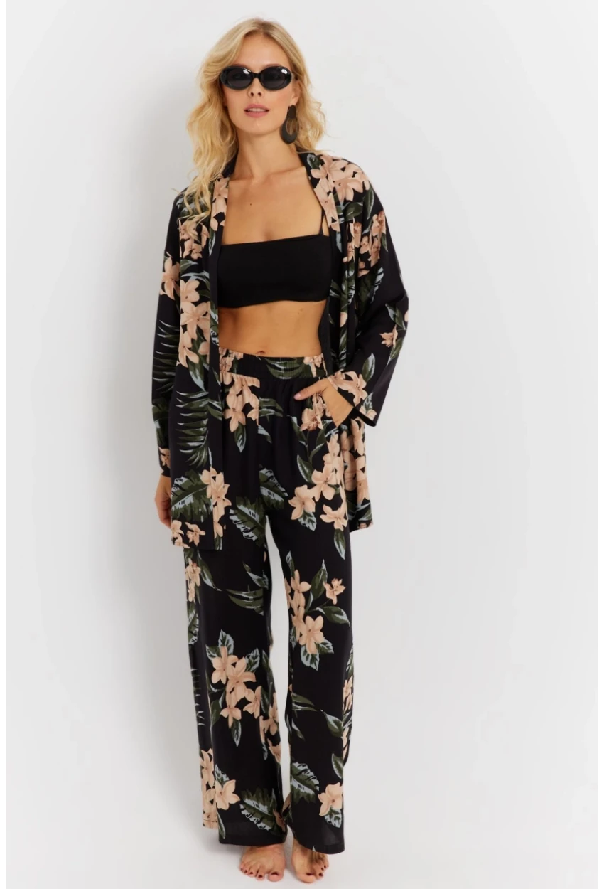 Kadın Siyah-Pudra Desenli Alt Üst Takım  GÇ168