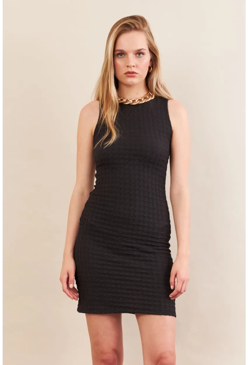 Kadın Siyah Rustik Mini Elbise FLU7310