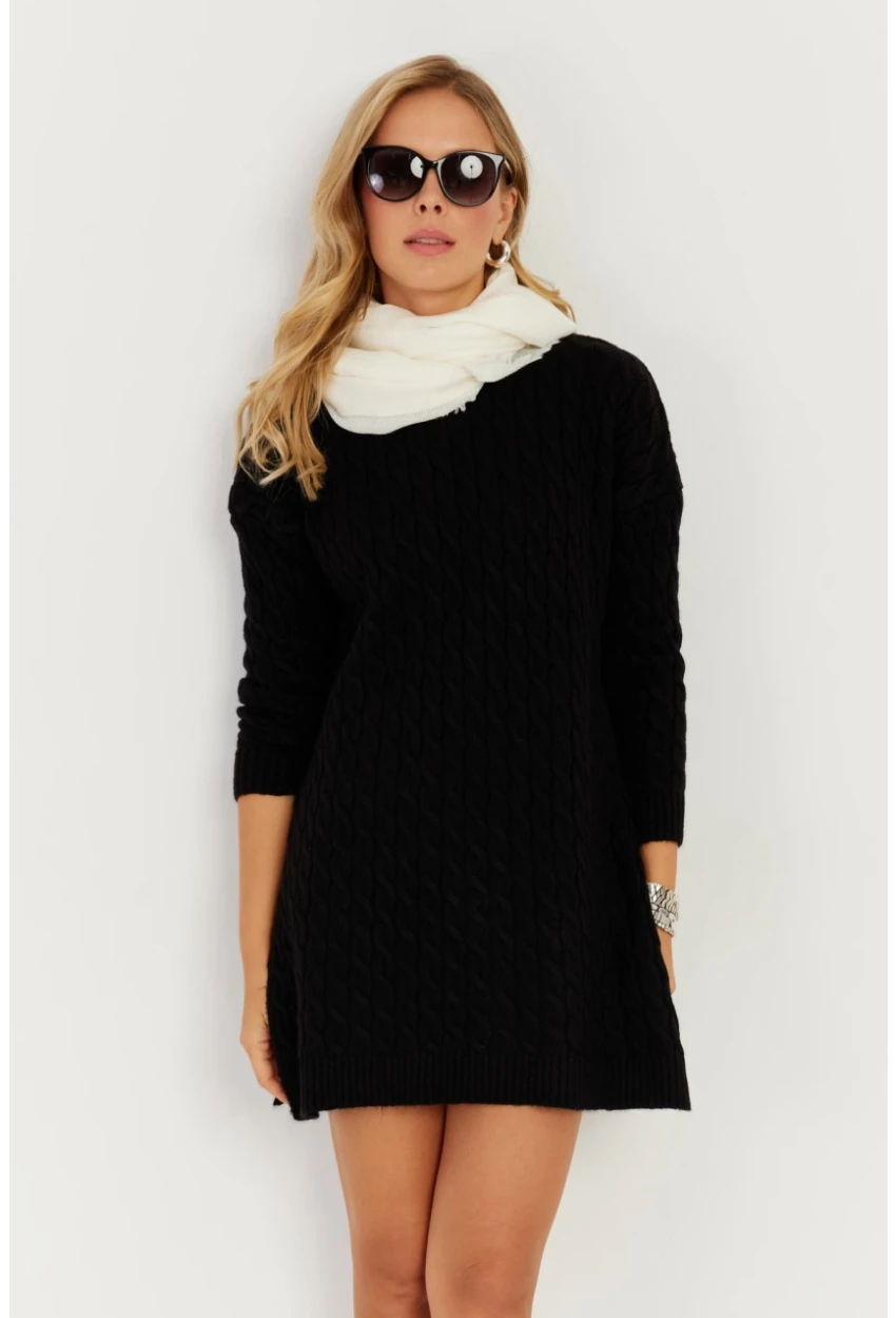 Kadın Siyah Saç Örgülü Triko Tunik KZ2505