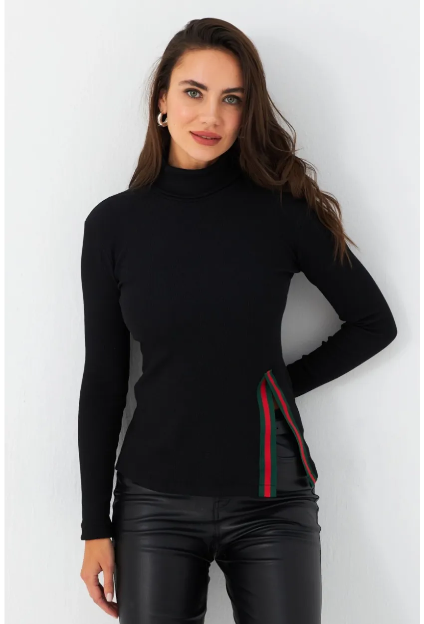 Kadın Siyah Şerit Detaylı Kaşkorse Balıkçı Bluz MTF32-90