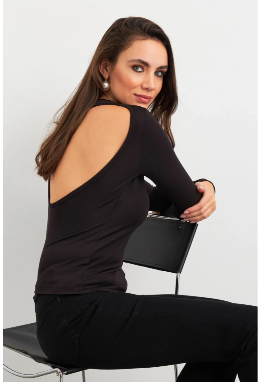 Kadın Siyah Sırt Pencereli Bluz EY3024