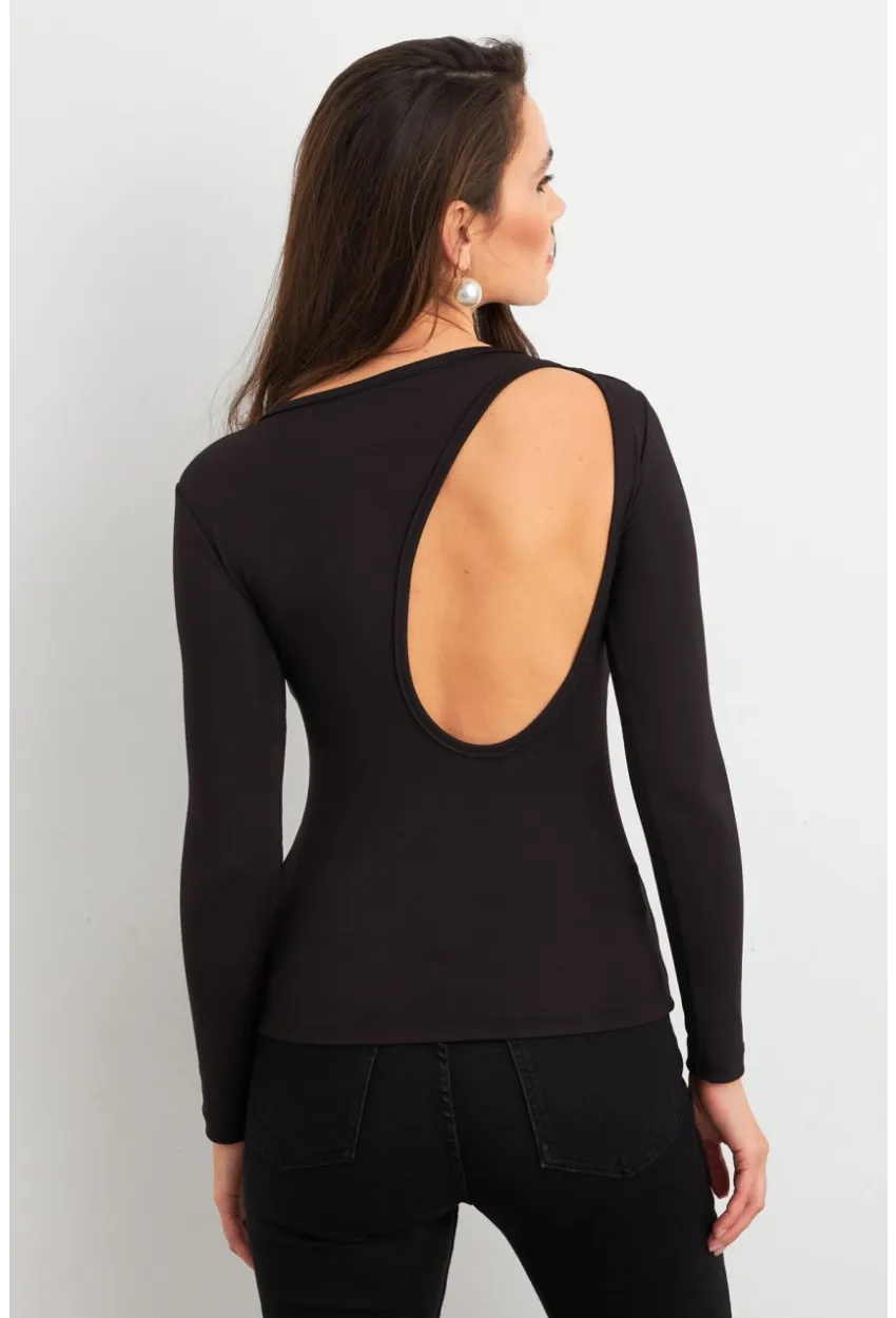 Kadın Siyah Sırt Pencereli Bluz EY3024