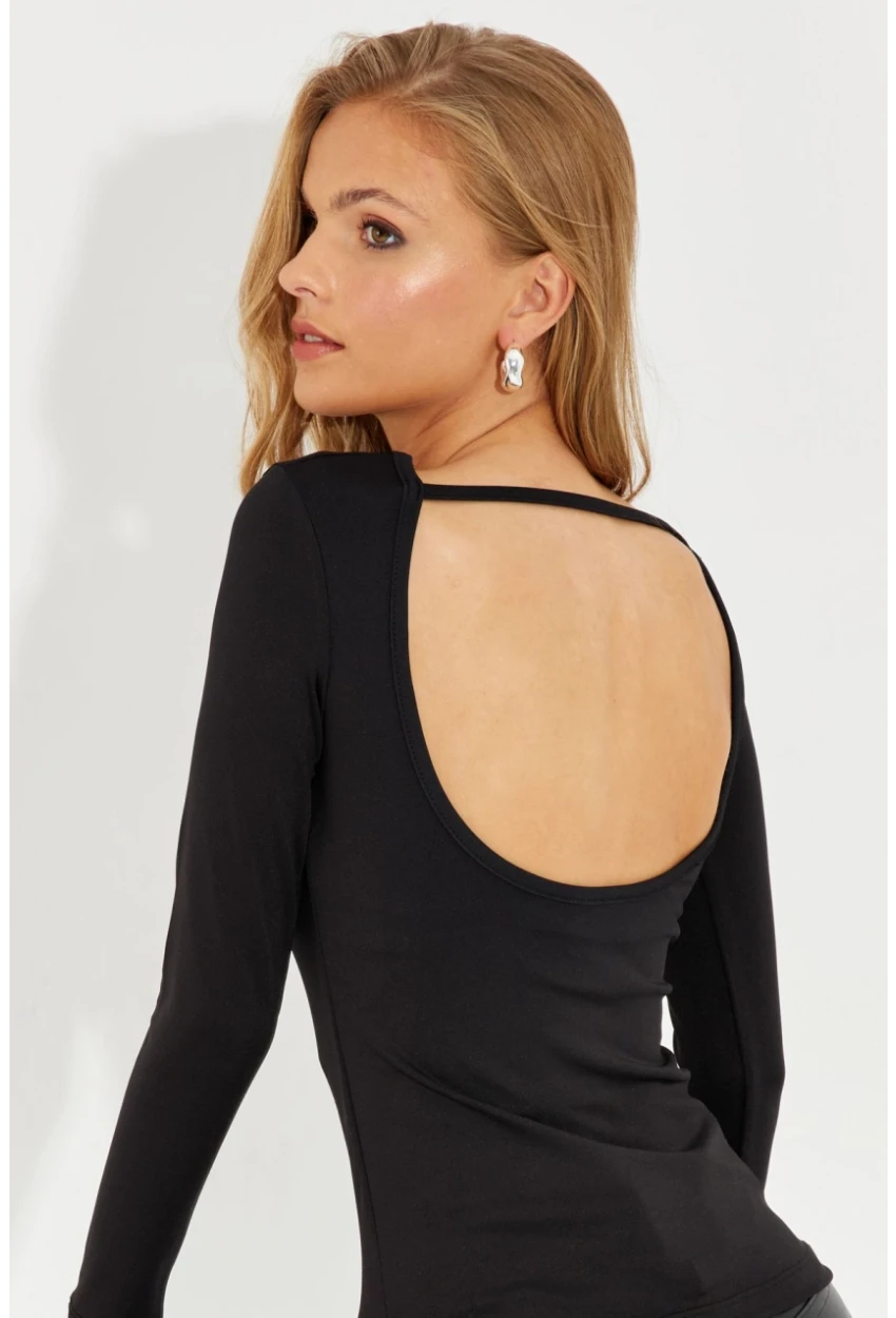 Kadın Siyah Sırtı Açık Bluz EY2583