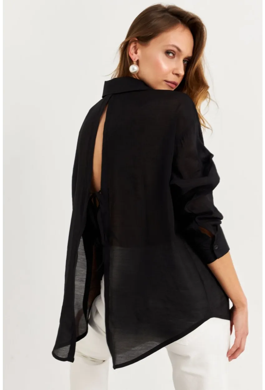 Kadın Siyah Sırtı Açık Gömlek MOD2369