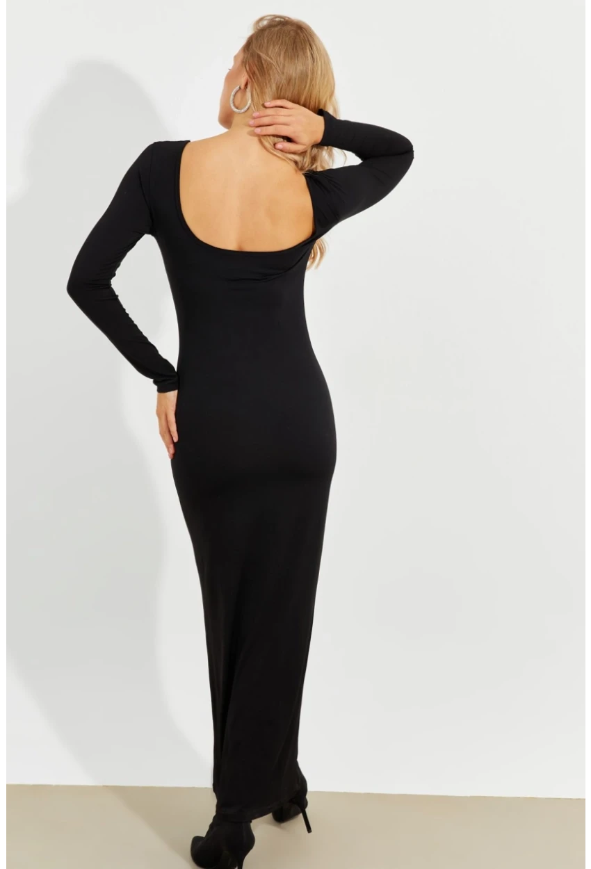 Kadın Siyah Sırtı Açık Maxi Elbise MEN2013