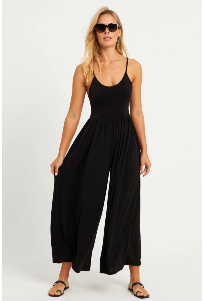 Kadın Siyah Sırtı Çapraz Tulum KY91