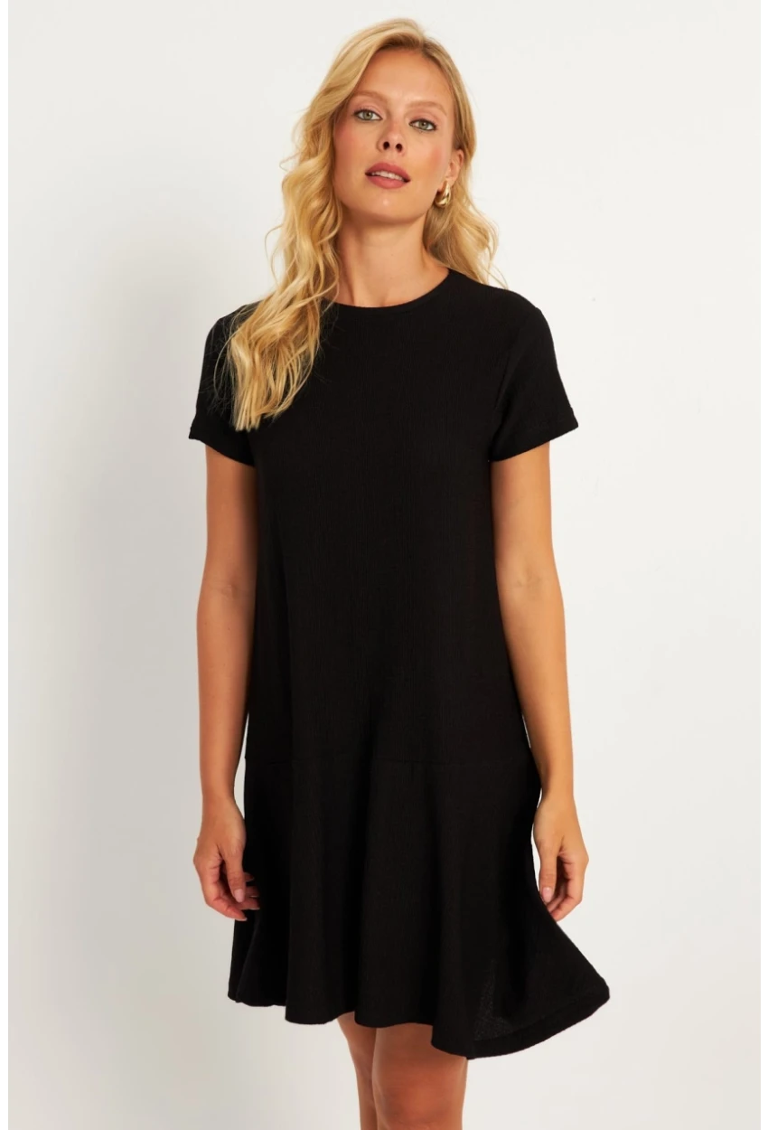 Kadın Siyah Sırtı Detaylı Bürümcük Midi Elbise ST055