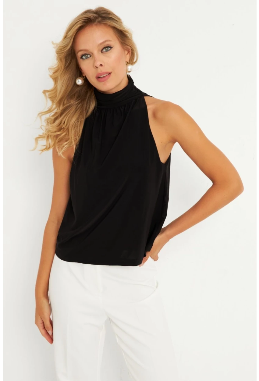 Kadın Siyah Sırtı Düğmeli Bluz ELT3963