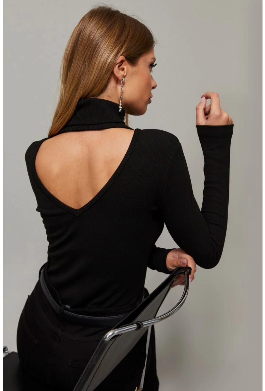 Kadın Siyah Sırtı V Balıkçı Bluz EY1106