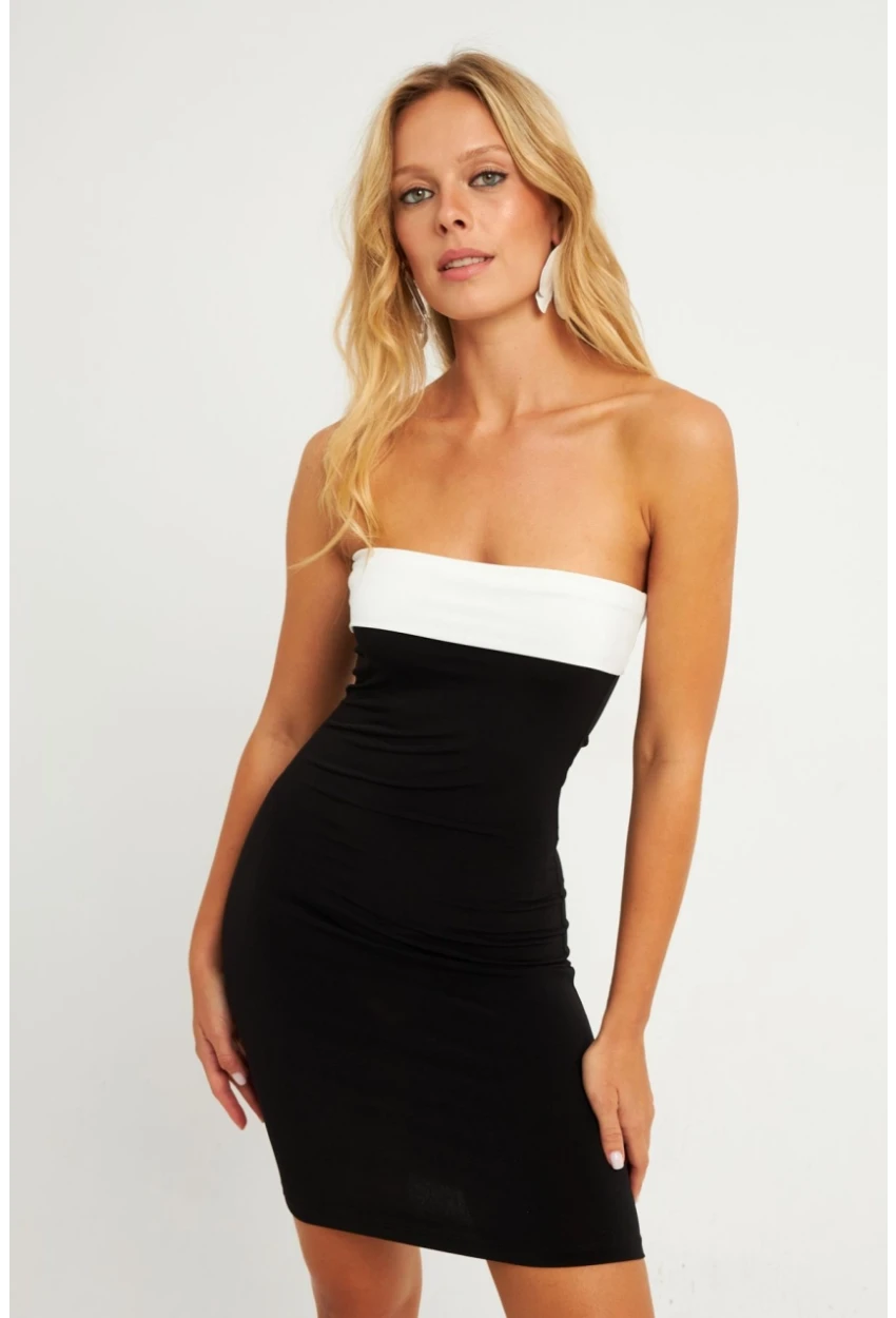 Kadın Siyah Straplez Mini Elbise MEN2051
