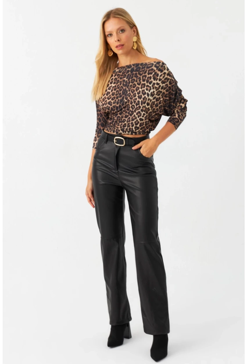 Kadın Siyah Suni Deri Pantolon NH752