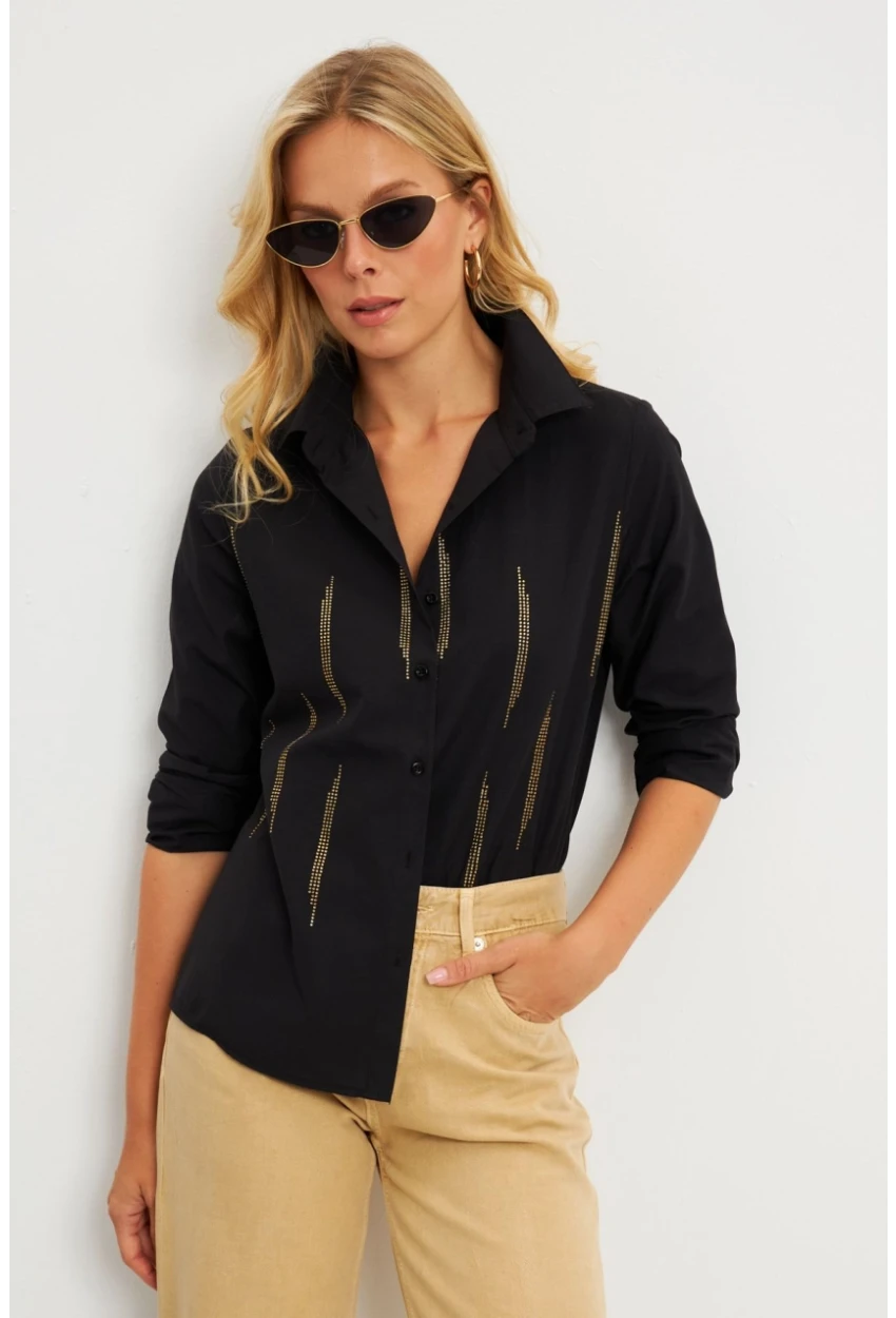 Kadın Siyah Taşlı Gömlek ZER404