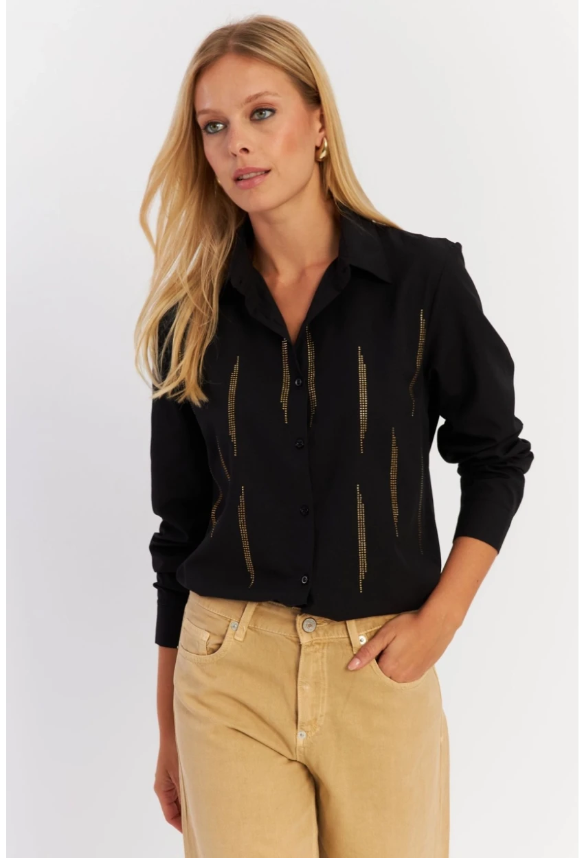 Kadın Siyah Taşlı Gömlek ZER412