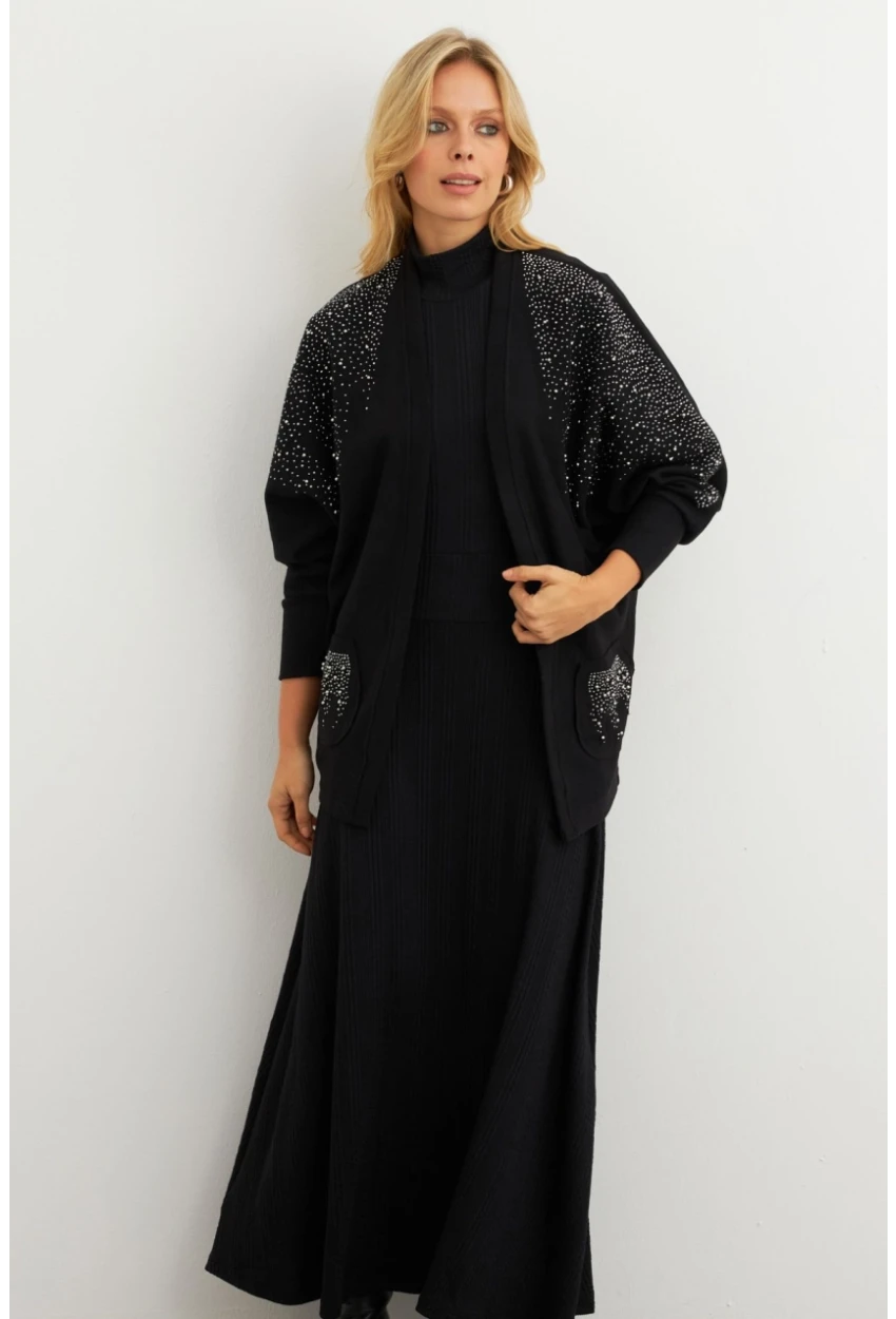 Kadın Siyah Taşlı Hırka MPK813