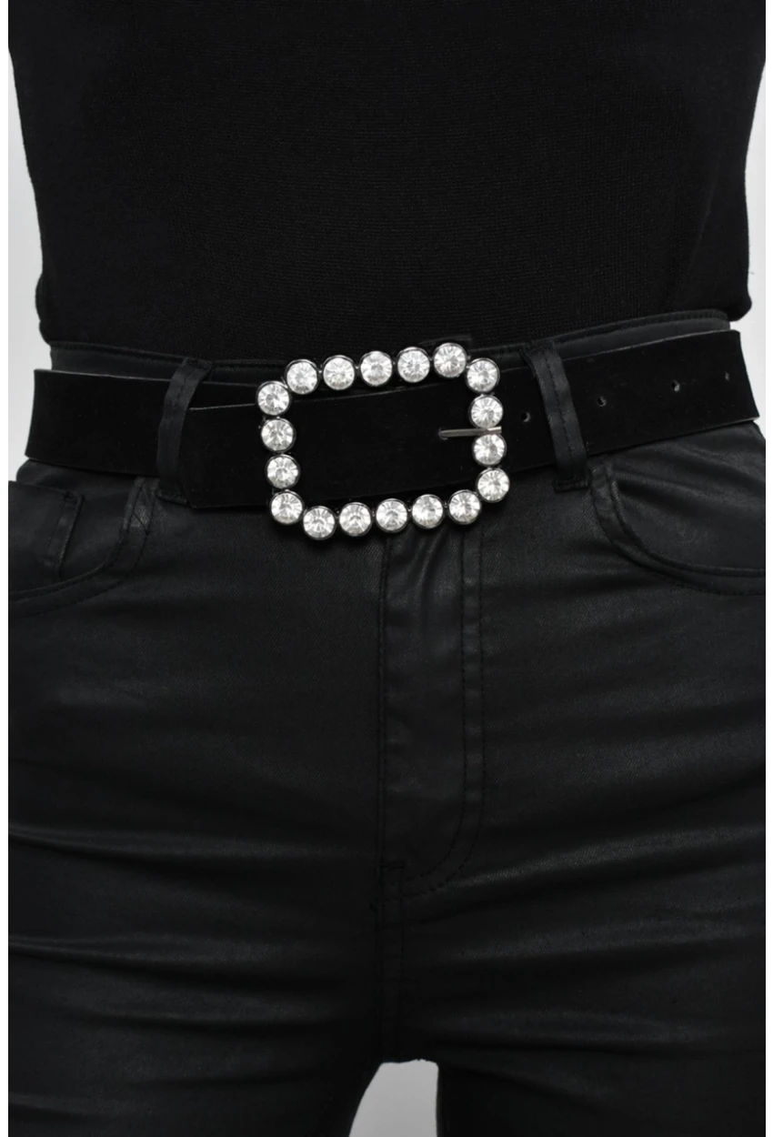 Kadın Siyah Taşlı Süet Kemer BE197