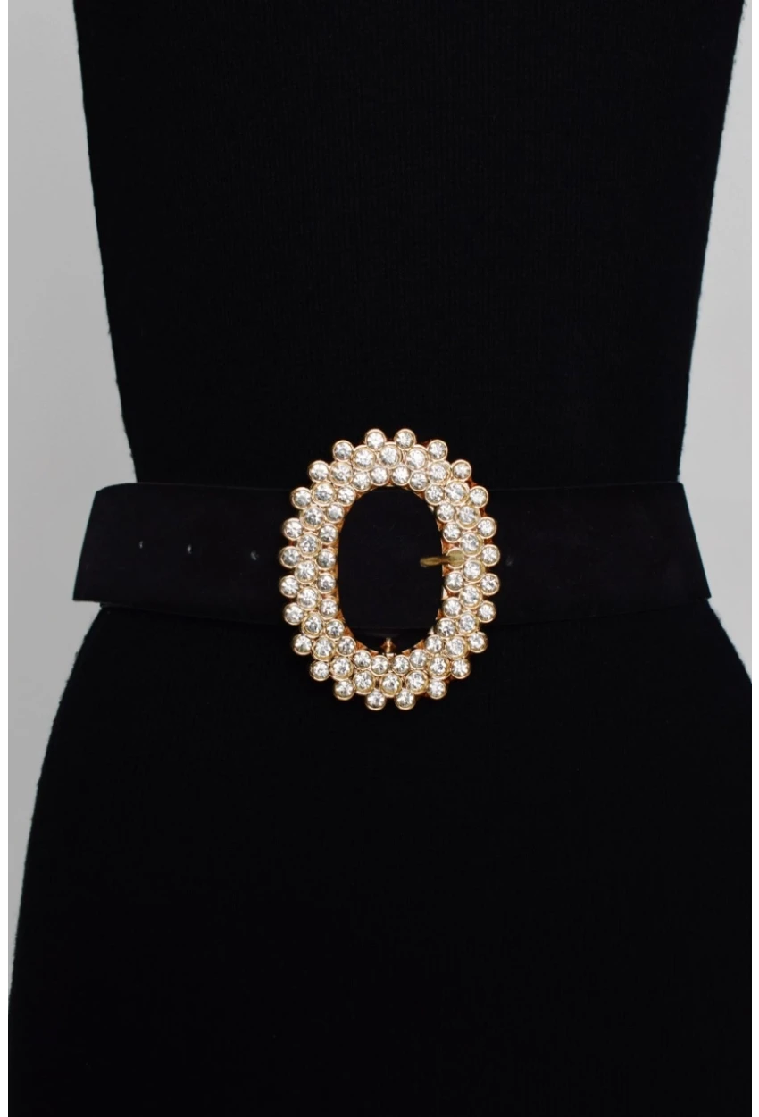 Kadın Siyah Taşlı Süet Kemer BE323