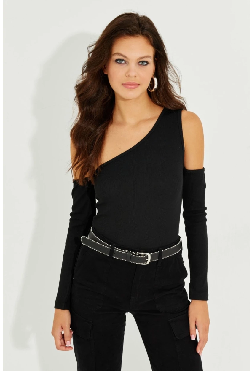 Kadın Siyah Tek Kol Kaşkorse Bluz SDY2052