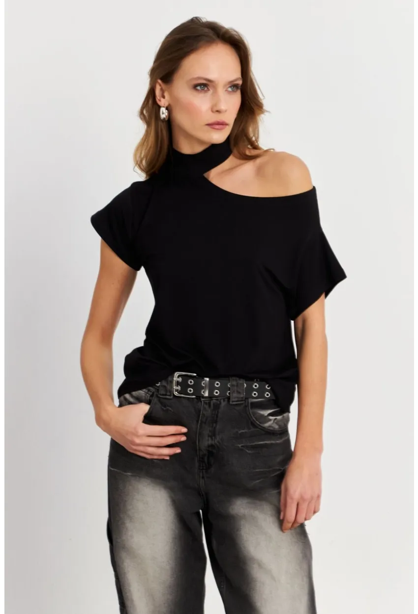 Kadın Siyah Tek Omuz Açık Bluz LPP1300