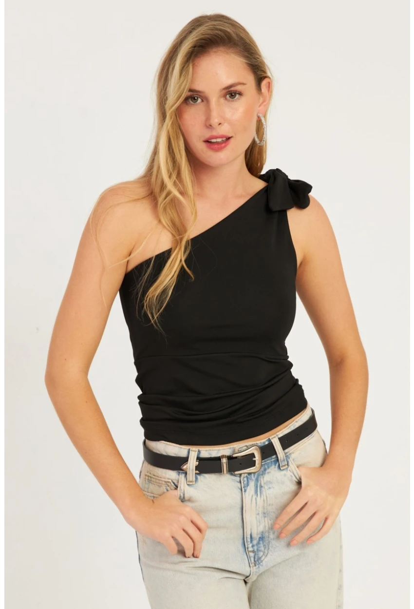 Kadın Siyah Tek Omuz Bluz  EY2756