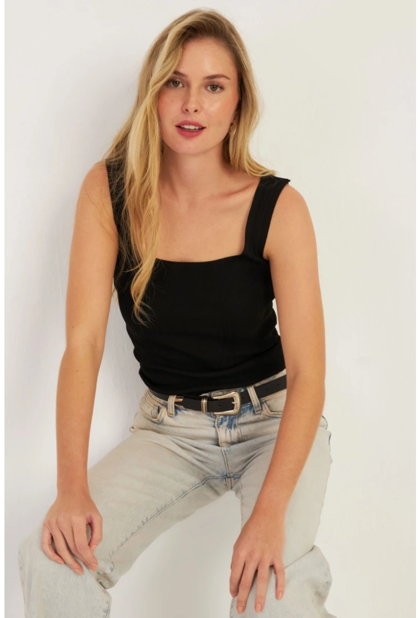 Kadın Siyah Triko Bluz SMT224