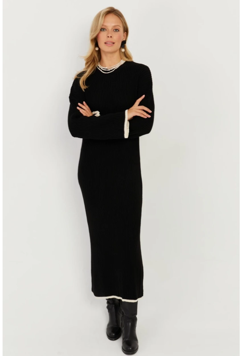 Kadın Siyah Triko Maxi Elbise SF2538